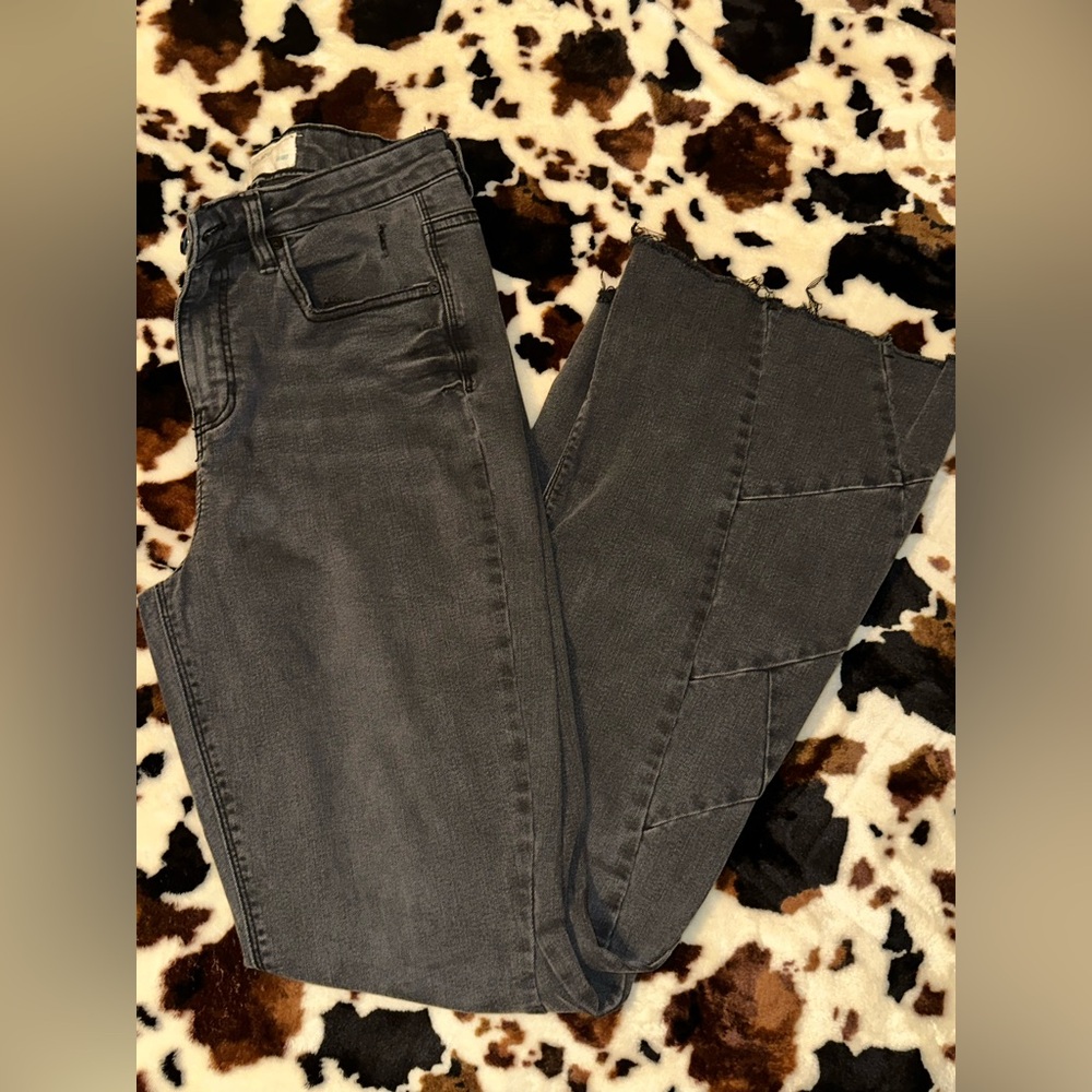 Women's Black Wide-Leg Flare Jeans with Panel Detail